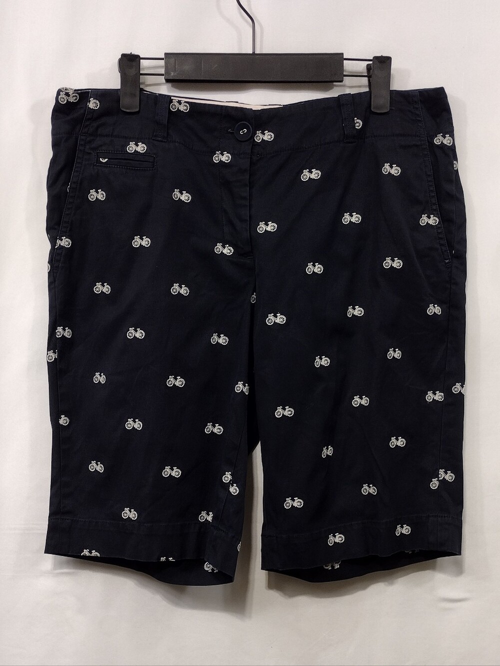 Talbots Bicycle Embroidery Shorts Womens 8 Blue White Boho Retro Vacation Casual